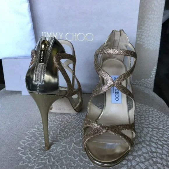 Jimmy Choo Leslie 100 Shoes - Sand/Champagne - Size 37.5 - Picture 7 of 8